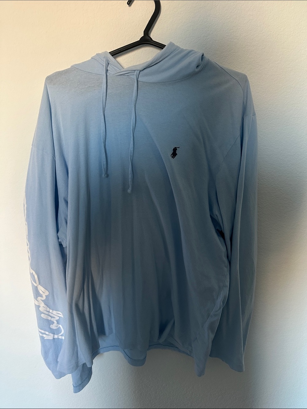 Polo Ralph Lauren Sky-Blue Hoodie Long-Sleeve Shirt with Embroidered Polo Logo